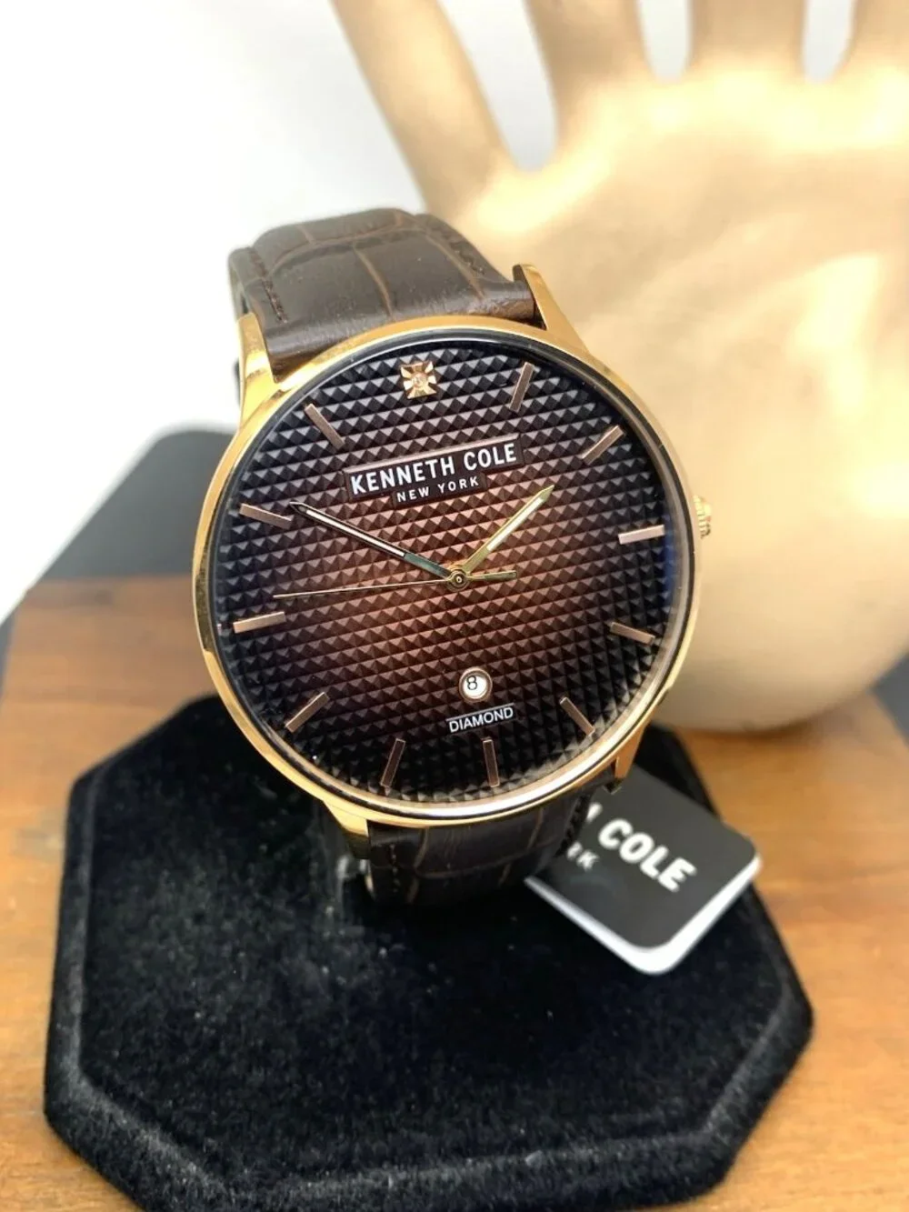 Kenneth Cole Men's Watch Brown Dial Rose Gold Tone Case Leather Strap 42mm
